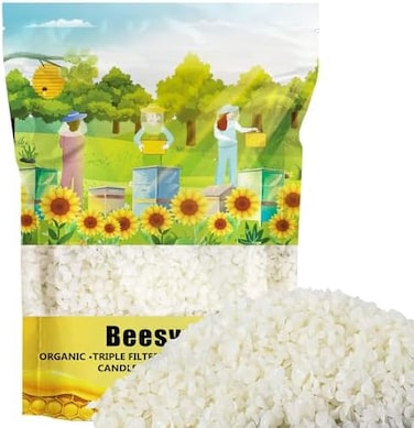 حبيبات شمع العسل الطبيعي العضوي من كارجن - 453 غرام، حبيبات شمع عسل أبيض نقي، حبيبات شمع عسل بكميات كبيرة، صالحة للأكل، لصنع الشموع والشموع ومنتجات العناية بالبشرة (1 رطل)