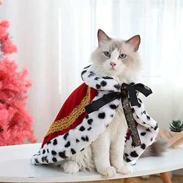 عباءة فرو فاخرة من Lovelyshop Pet Serial للكلاب والقطط، مثالية لأزياء الهالوين، ولأزياء التنكر للملوك والملكات والأمراء والأمراء (صغير، أحمر)