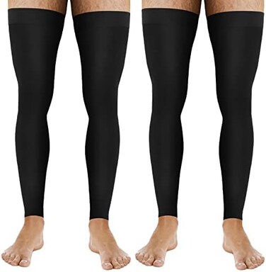 Zhanmai 2 Pairs Thigh High Men's Compression Socks 20-30 mmHg Compression Stocking with Silicone Grip over Knee Length Men's Dress Socks for Swelling Black (Ankle Style, X-Large, Black, as the picture