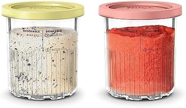 Ninja Creami Deluxe Pints 2 Pack, Compatible with NC500 Series Creami Deluxe Ice Cream Makers, Genuine Ninja Pint, BPA-FreeDishwasher Safe, Color Lids, 1 Pint Each, Clear/Coral/Yellow, XSKPNTLD2​