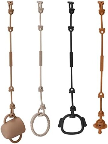 Eoopoon 4 Pack Toy Safety Straps, Stretchable Silicone Pacifier Chains, Adjustable Baby Bottle Toy Teethers Harness Strollers Straps for High Chair, Hanging Baskets, Cribs, Car Seat, Shopping Trolley