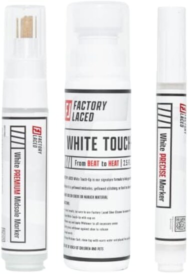 FACTORY LACED Shoe Whitener Bundle - White Shoe Cleaner Includes: White Touch Up, Premium Midsole Marker and Precise White Marker - Safe on Leather, Canvas, Vinyl, Nylon and More, White, One size