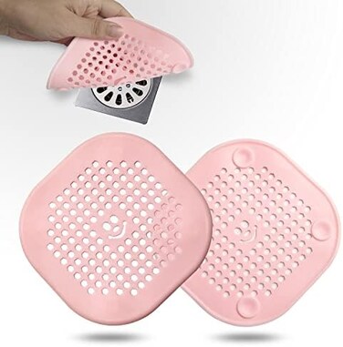 Couidl 2 Pack Drain Hair Catcher Silicone Drain Protector Bathroom Accessories Hair Stopper Drain Cover for Shower Kitchen Bathroom Tub Pink