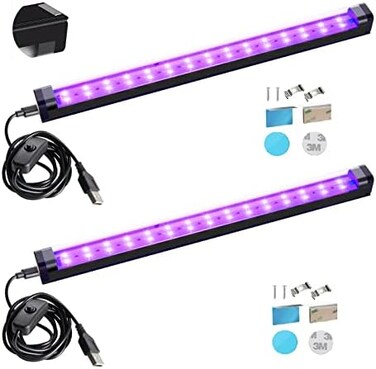 THLIFURE Black Light Bar 10W 1ft LED Blacklight for Fluorescent Tapestry Poster Body Paint Glow Party UV Strip Lights for Cabinet and Display Magnetic 2 Pack