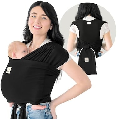 KeaBabies D-Lite Baby Sling - D-Lite Elastic Baby Sling Newborn, Easy to Put on Baby Carrier Newborn from Birth, Ring Carrier Baby Sling Without Tying (Trendy Black