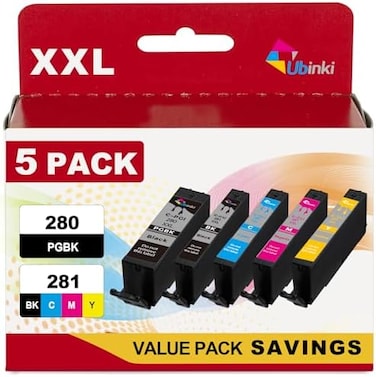 خراطيش حبر أوبينكي 280 و281 XXL بديلة لخراطيش كانون 280 و281 (PGI-280XXL وCLI-281XXL) لطابعات بيكسما TR8520 وTR8620 وTS8220 وTR8600 وTR7520 وTS8300 وTR8500 وTS9120 وTS9520 وTS6120 (عبوة من 5 خراطيش)