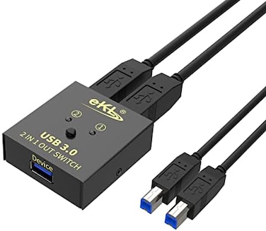 eKL USB 3.0 Switch Selector 2 Computers Sharing 1 USB Peripheral Mouse Keyboard Printer Scanner with 2 Pack USB A to B Cables