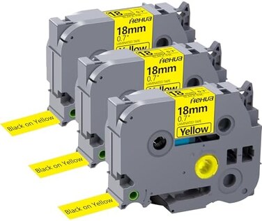 Hehua 18mm 0.7 Laminated Yellow Tape Compatible for Brother P-Touch TZe-641 TZe641 TZ641 TZ641 TZe TZ Label Tape for Ptouch PT D400 D600 P710bt, 3/4'' x 26.2ft Black on Yellow, 3 Pack