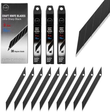Beaditive Detail Craft Knife Blades (30 pcs- 30 Degree Snap-Off Utility Knife Blade - Art, Craft, Model Making (Ultra Sharp Black