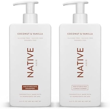 Native Shampoo and Conditioner SetSulfate Free, Paraben Free, Dye Free, with Naturally Derived Clean Ingredients16.5 oz (CoconutVanilla, Moisturizing, 2, 1.3 ounces
