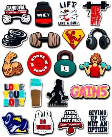 Chionwen 20 35PCS Gym Shoe Decoration Charms for Clog Decoration, Fitness Charms Accessories for Adult Men Women Teens Boys Party Favor