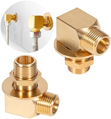 طقم تركيب صنابير حائطية نحاسية من Sunluway (عبوة من قطعتين B-0230-K) متوافق مع صنابير طراز B-0230، لأجسام صنابير T و S، مع وصلة أنثى × ذكر NPT مقاس 1/2 بوصة، وصامولة قفل، وغسالة، وكوع قصير