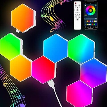 TISOFU Hexagon Lights (8 PackLED Wall Panels: RGB Gaming Lights with APP Smart Modular Panel Hex Tiles Push Glide Expansion Shapes Lights