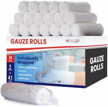 HEALQU Premium Gauze Rolls - 2&rdquo; x 4.1 Yards - 24 Rolls, Individually Wrapped Conforming Stretch Gauze Bandage - Super Soft Woven Stretch Gauze Bandages for Primary Wound Dressing Support