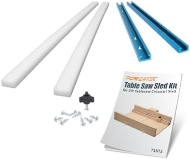 طقم منزلق منشار الطاولة POWERTEC 71673 مع مسارات T، وقضبان مائلة، ومقبض، ومجموعة براغي وصواميل