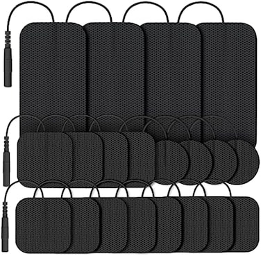 AUVON TENS Unit Replacement Pads Combination Set, 20 Packs Multiple Sizes Electrodes for TENS Unit, Reusable and Latex Free Pigtail TENS Pads for Multiple Pain Relief (2mm Connector(Black