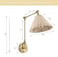 WINGBO Wall Sconce Rattan Wrapped Wall Lamp, Adjustable Swing Arm Wall Light Gold Vintage Bedside Light Fixture Wicker Handmade Shade Brass Reading Light Plug in or Hardwire (2 Pack