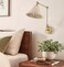 WINGBO Wall Sconce Rattan Wrapped Wall Lamp, Adjustable Swing Arm Wall Light Gold Vintage Bedside Light Fixture Wicker Handmade Shade Brass Reading Light Plug in or Hardwire (2 Pack