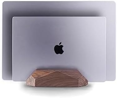 MOYUART Dual Laptop Holder Vertical Laptop Stand, 2 Slots MacBook Stand Wood,Wooden Laptop Stand,Vertical Laptop Holder for Desk, Widen Dock Fits All MacBook/Surface pro(Black Walnut