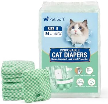 Pet Soft Disposable Cat Diapers - Female Dog Diapers for CatsDogs in Heat Period or Urine Incontinence, Doggie Diapers Ultra Absorbent Leak-Proof Puppy Diapers 24pcs (Green, S