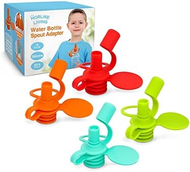 MORLIKE LIVING Baby Water Bottle Cap Silicone Bottles Top Spout Adapter Replacement for Toddlers Kids and Adults, Protects Kids Mouth - No SpillBPA Free (Mix - 4 Pack