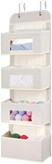 MAX Houser 4-Shelf Over The Door Hanging Organizer with 2 Metal Hooks, 4 Pocket Swing-Proof Behind Door Organizers with Clear Windows for Nursery Bathroom Closet,Dorm,Baby Diapers, Kids Toys (Beige