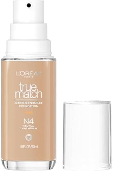 L'Oreal Paris True Match Super-Blendable Foundation, Medium Coverage Liquid Foundation Makeup, N4, Light Medium, 1 Fl Oz