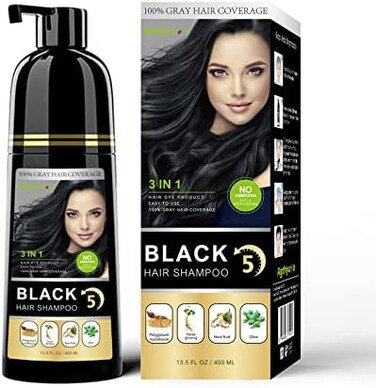 Agthyuve Instant Natural Black Hair Shampoo 13.53 Fl Oz, Semi-Permanent Natural Black Hair Dye, Hair Dye Shampoo For MenWomen- Mild Plant Formula-Ammonia Free-100% Gray Coverage Ships From US