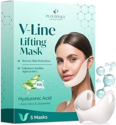 PLANTIFIQUE V-Line Lifting Face Mask - 5 PCS V Shape Face Lift Tape Mask for Skin Firming and Tightening - Double Chin Reducer Jawline Sculptor for WomenMen - Anti-Aging, ContouringSlimming