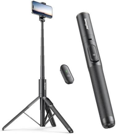 Sensyne 60" Phone TripodSelfie Stick, Lightweight All in One Phone Tripod Integrated with Wireless Remote Compatible with All Cell Phones for Selfie/Video Recording/Photo/Live Stream/Vlog（Black