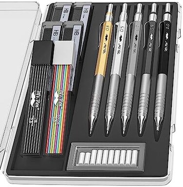Mr. Pen- Metal Mechanical Pencil Set with Leads and Eraser Refills, 5 Sizes - 0.3, 0.5, 0.7, 0.9 and 2 Millimeters, Sketching Pencils, Drafting Pencil, Mechanical Pencil