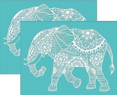 OLYCRAFT 2Pcs Self-Adhesive Silk Screen Printing Stencil Elephant Mandala Stencil Reusable Mesh Stencils Transfer Washable Home Decor for DIY T-Shirt Fabric Painting - 11x8.6 Inch