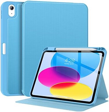 جراب Supveco لجهاز iPad الجيل العاشر 10.9 بوصة 2022 مع حامل قلم - [زوايا عرض متعددة، تشغيل/إيقاف تلقائي]، جراب فاخر قابل للطي مع غطاء خلفي من مادة TPU الناعمة لجهاز iPad الجيل العاشر 2022 - أزرق