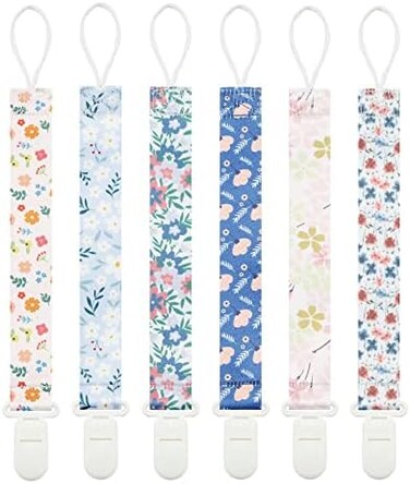babeine Floral Pacifier Clips, 6 Pack Pacifier Holder Clips for Boys and Girls Fits for Most Pacifiers Brands, Teether Toys and Gift (Flower