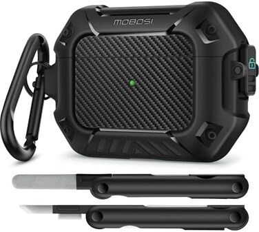 MOBOSI for AirPod Pro Case with Cleaner Kit, Compatible with Airpods Pro 2 Case Cover 1st/2nd Generation with LockKeychain, Full Body Shockproof Protective Case (2023/2022/2019, Black