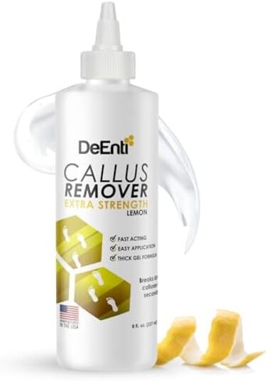 DeEnterprises, Inc. Callus Remover Gel, Extra Strength Foot Callus Remover, 8oz Salon Grade Home Pedicure Supplies for Rough, Dry, Cracked Skin, Heavy Duty Callus Remover for Feet, Lemon