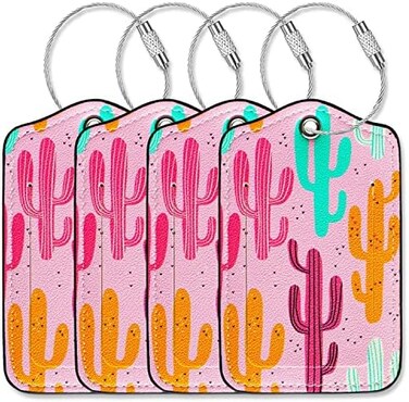 GOWRAPS Luggage Tags for Suitcases-Leather Luggage Tag 4 Pack with Loops Cute Bag/Backpack/Suitcase Tags Pink Travel Accessories for Airport