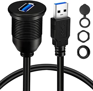 كابل تمديد مقاوم للماء من باتيج، منفذ USB 3.0 واحد، ذكر إلى أنثى، مع منفذ AUX، يُثبت داخل السيارة، مناسب للسيارات والشاحنات والقوارب والدراجات النارية، لوحة القيادة، بطول 1 قدم.