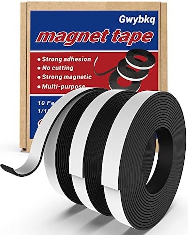 Gwybkq Magnetic Tape 3 Rolls 30Ft Flexible Magnet Strips with Strong Adhesive Backing (Each 10 Feet x 1/16" Thick x 1/2" WideAnisotropic Magnetic Roll