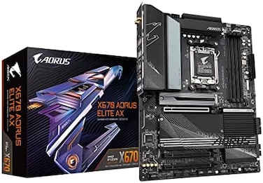GIGABYTE X670 AORUS Elite AX (AM5/ LGA 1718/ AMD/ X670/ ATX/ DDR5/ Quad M.2/ PCIe 5.0/ USB 3.2 Gen2X2 Type-C/AMD WiFi 6E/ 2.5GbE LAN/Q-Flash Plus/M.2 EZ-Latch/Gaming Motherboard
