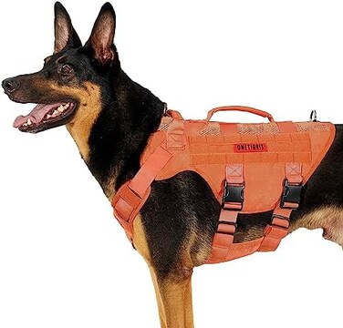 OneTigris No Pull Tactical Dog Harness for Medium Dog, Breathable Mesh Design Service Dog Vest with HandleMolle Pouches, Adjustable Suit for Walking Hiking Training(XL, Orange