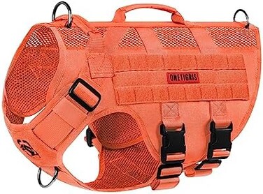 OneTigris No Pull Tactical Dog Harness for Medium Dog, Breathable Mesh Design Service Dog Vest with HandleMolle Pouches, Adjustable Suit for Walking Hiking Training (M, Orange