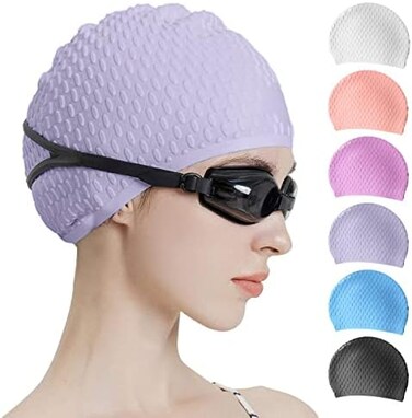 Tripsky Silicone Swim Cap,Comfortable Bathing Cap Ideal for Curly Short Medium Long Hair, Swimming Cap for Women and Men, Shower Caps Keep Hairstyle Unchanged