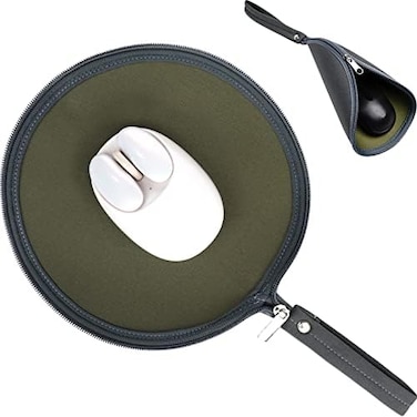 OLizee 2 in 1 Convertible Round Travel Mouse Pad Mouse Zipper Pouch Wireless Mouse Storage Case Flat Mouse Mat Mouse Travel Bag for Outdoor Business Trip