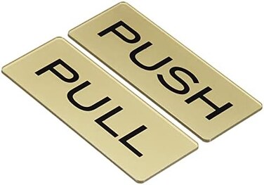 PATIKIL Push Pull Door Sign, 2 Pack Self-Adhesive Rectangle Acrylic Gate Sticker Wall Marker for Office Store Shop, Golden
