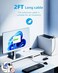 Q QEEFUN Qeefun 4-Port USB Hub 3.0, Individual LED Power Switches, 2ft USB Extension, 5V/3A USB Extender for Laptop, PC, USB Flash Drives, and More