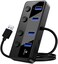 Q QEEFUN Qeefun 4-Port USB Hub 3.0, Individual LED Power Switches, 2ft USB Extension, 5V/3A USB Extender for Laptop, PC, USB Flash Drives, and More