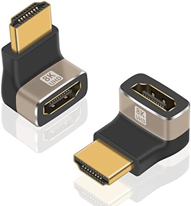 محول Duttek 8K بزاوية 90 درجة HDMI ذكر إلى أنثى، إصدار 2.1، موصل موسع HDMI مسطح على شكل حرف L بزاوية سفلية للتلفزيون، Roku، Fire Stick، Chromecast، Switch، الكمبيوتر المحمول، الكمبيوتر الشخصي (عبوة من