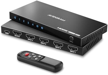 موزع HDMI 2.1 من AVIDGRAM بدقة 8K ومعدل تحديث 60 هرتز، موزع HDMI بأربعة منافذ (4 مداخل ومخرج واحد) مع جهاز تحكم عن بعد بالأشعة تحت الحمراء، موزع HDMI للسيارة بأربعة منافذ بدقة 4K ومعدل تحديث 120 هرتز،