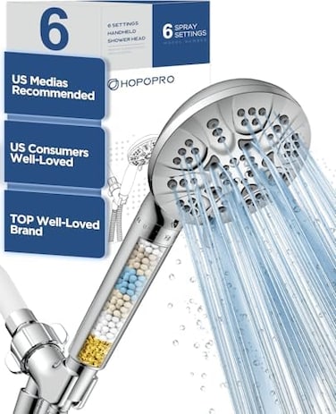 Hopopro 6-Mode High Pressure Handheld Shower Head with Filter, High Flow Filtered Handheld Showerhead, Water Softener Filters for Hard Water - Removes Chlorine - Improves Skin Hair Condition
